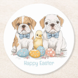 Posavasos Redondo De Papel Bulldoges felices en inglés de Pascua
