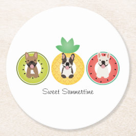 Posavasos Redondo De Papel Bulldoges Franceses En La Piscina De Frutas