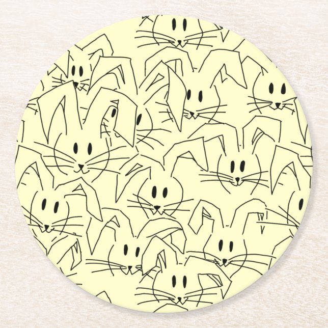Posavasos Redondo De Papel Bunches de Bunnies en amarillo - sin costuras. (Anverso)