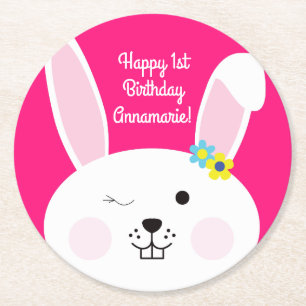 Posavasos Redondo De Papel Bunny Rabbit Easter Spring Birday Party