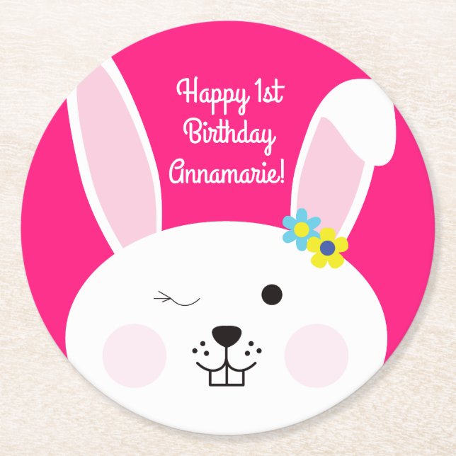 Posavasos Redondo De Papel Bunny Rabbit Easter Spring Birday Party (Anverso)