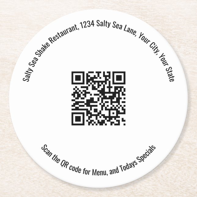 Posavasos Redondo De Papel Business QR Code Minimalist Menu Custom (Anverso)