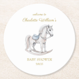 Posavasos Redondo De Papel Caballo de balancín personalizado para baby shower