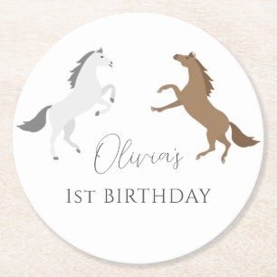 Posavasos Redondo De Papel Caballo de Vaquera Ecuestre 1er cumpleaños