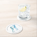 Posavasos Redondo De Papel Caballo marino de la Fiesta de la Bachelorette<br><div class="desc">Las galerías de bachelorette costeras fueron diseñadas usando una réplica de mis caballitos de mar de color agua originales en tonos azul océano y turquesa. Personalice su nombre y fecha de boda. Para ver más favores y ideas de fin de semana de fiestas de estilo playero visita www.zazzle.com/dotellabelle</div>