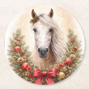 Posavasos Redondo De Papel Caballo y corona de Navidad