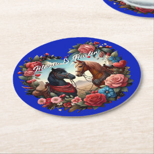 Posavasos Redondo De Papel Caballos en Azul de Corazón