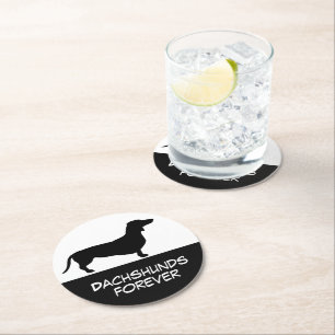 Posavasos Redondo De Papel Cabello corto de Dachshund - Silhouette 1