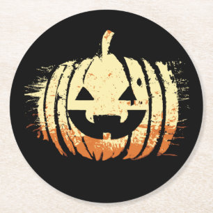 Posavasos Redondo De Papel Cabeza de calabaza de trenzas espeluznantes Hall