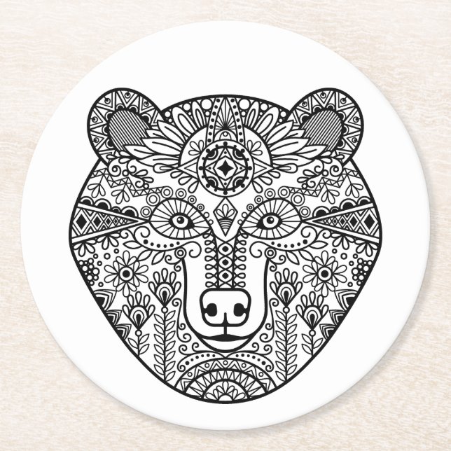 Posavasos Redondo De Papel Cabeza del oso del estilo (Anverso)