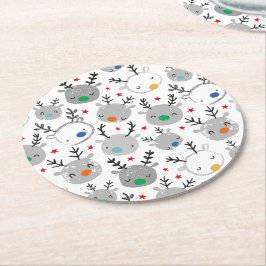 Posavasos Redondo De Papel Cabezas de Rudolph con pequeñas estrellas