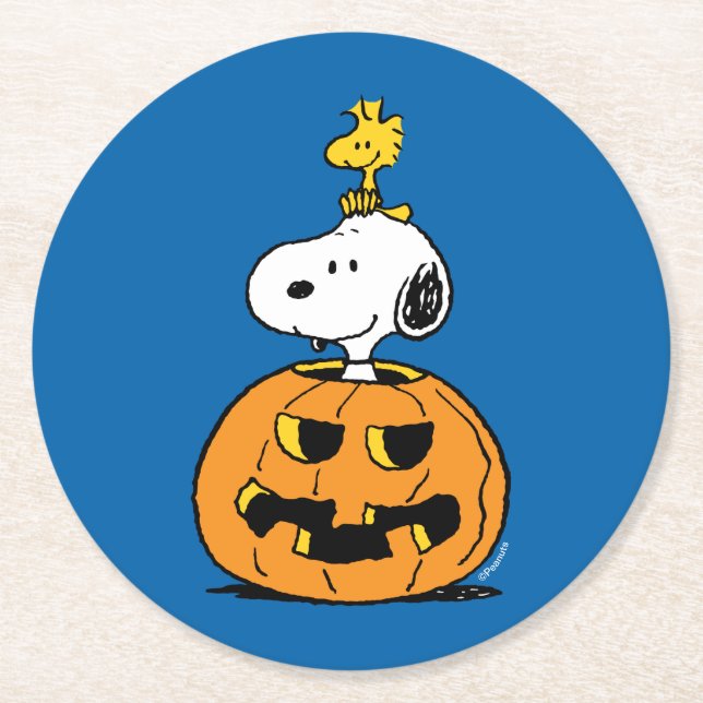 Posavasos Redondo De Papel Cacahuetes | Calabaza emergente Snoopy & Woodstock (Anverso)