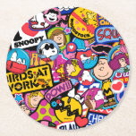Posavasos Redondo De Papel Cacahuetes | Patrón de parches de mixtape<br><div class="desc">Echa un vistazo a este divertido diseño de The Peanuts Gang en parches bonitos.</div>