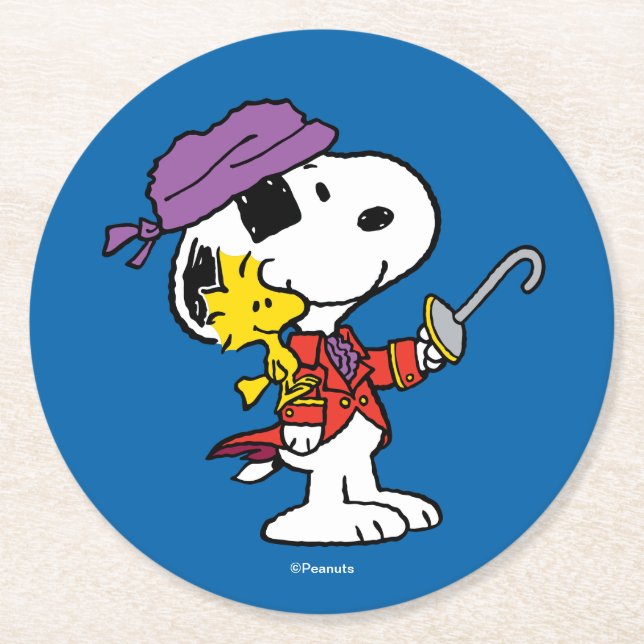 Posavasos Redondo De Papel Cacahuetes | Piratas de Snoopy y Woodstock (Anverso)