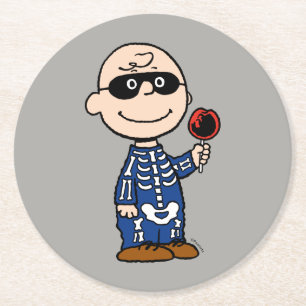 Posavasos Redondo De Papel Cacahuetes   Skeleton Charlie Brown