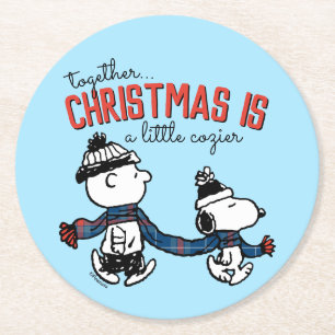 Posavasos Redondo De Papel Cacahuetes   Snoopy & Charlie Brown Winter Scarf