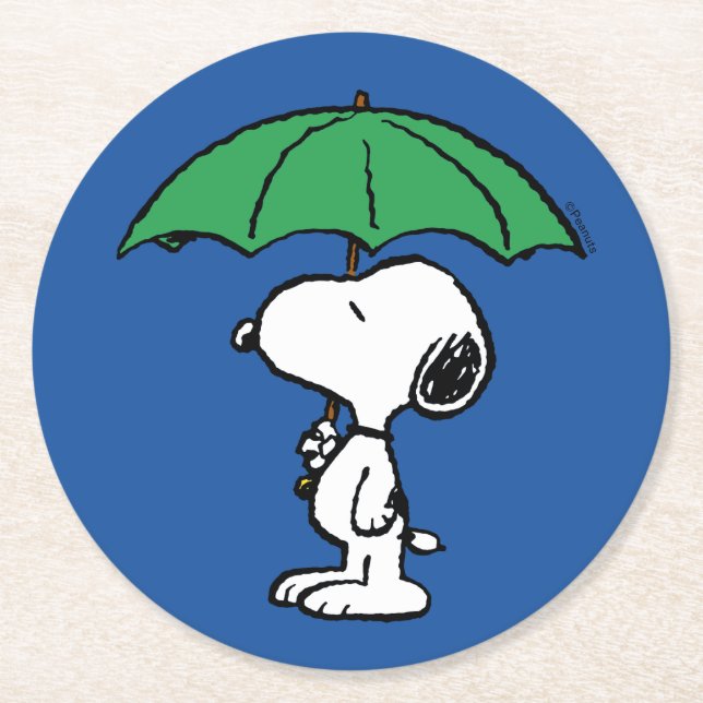Posavasos Redondo De Papel Cacahuetes | Snoopy Green Umbrella (Anverso)