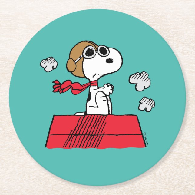 Posavasos Redondo De Papel Cacahuetes | Snoopy the Flying Ace (Anverso)