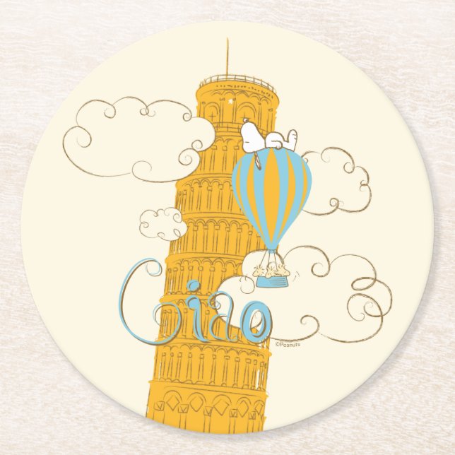 Posavasos Redondo De Papel Cacahuetes | Snoopy & Woodstock Ciao (Anverso)