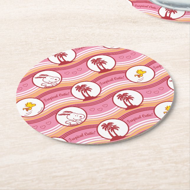 Posavasos Redondo De Papel Cacahuetes | Snoopy & Woodstock Tropical Cutie (En perspectiva)