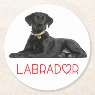 Posavasos Redondo De Papel Cachorro de Labrador Retriever Negro Amor Rojo