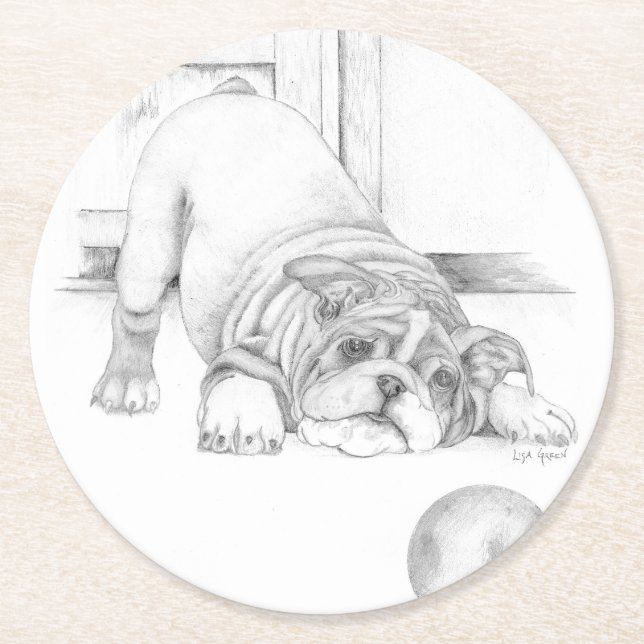 Posavasos Redondo De Papel Cachorro juguetón (Anverso)