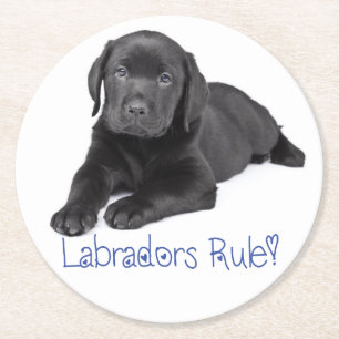 Posavasos Redondo De Papel Cachorro Labrador Retriever Negro Amor Azul