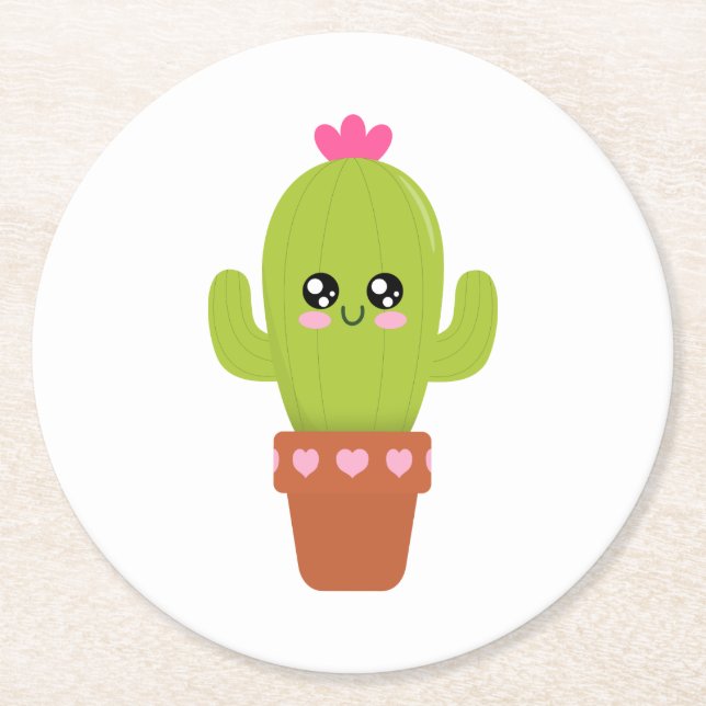 Posavasos Redondo De Papel Cactus (Anverso)