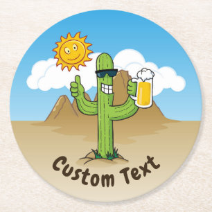 Posavasos Redondo De Papel Cactus con cerveza