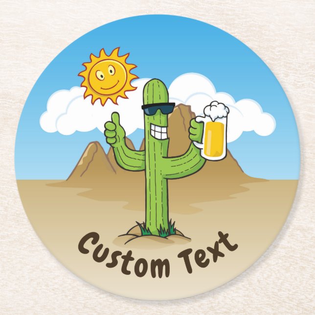 Posavasos Redondo De Papel Cactus con cerveza (Anverso)