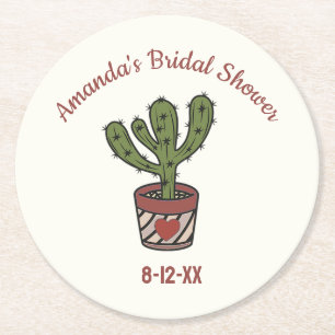 Posavasos Redondo De Papel Cactus Theme Bridal Shower Personalizada