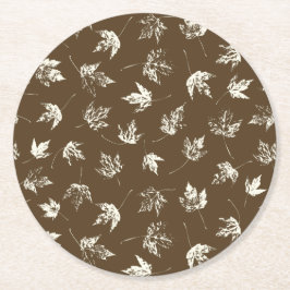 Posavasos Redondo De Papel Caer hojas de arce sobre marrón - sin costuras.