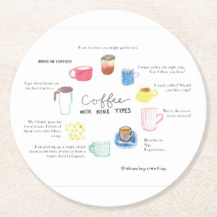 Posavasos Redondo De Papel Café con nueve tipos de enneagrama