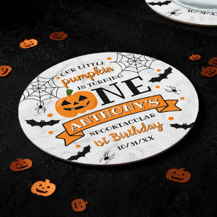 Posavasos Redondo De Papel Calabacita Cumple Un Año Halloween Primer Cumpleañ