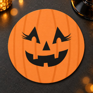 Posavasos Redondo De Papel Calabaza con pestañas de naranja femenina