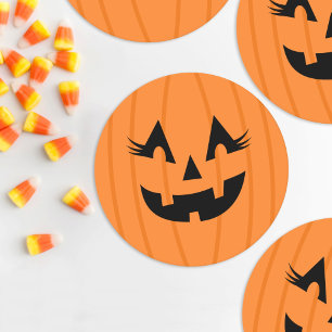 Posavasos Redondo De Papel Calabaza con pestañas de naranja femenina