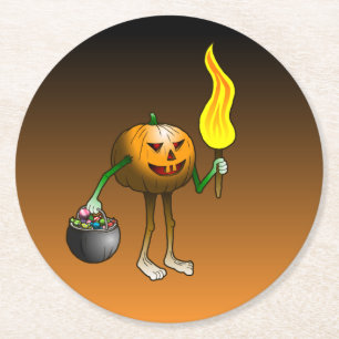 Posavasos Redondo De Papel Calabaza con un Coaster de antorcha