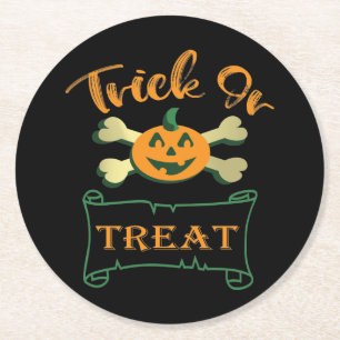 Posavasos Redondo De Papel Calabaza de Halloween con truco o tratar cruces