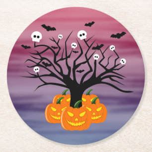 Posavasos Redondo De Papel Calabaza de Halloween Jack del Árbol Muerto de los