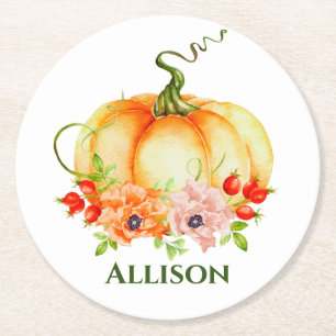 Posavasos Redondo De Papel Calabaza floral