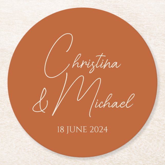 Posavasos Redondo De Papel Calabaza ・ Guión manuscrito moderno (Anverso)