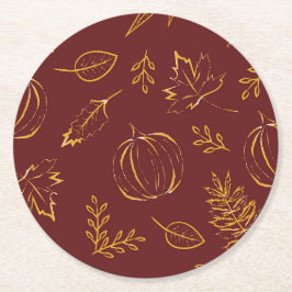 Posavasos Redondo De Papel Calabazas de la caída de Borgoña y deja el día de 