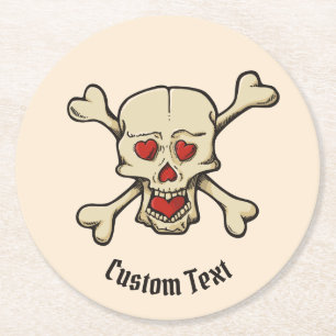 Posavasos Redondo De Papel Calavera con corazón