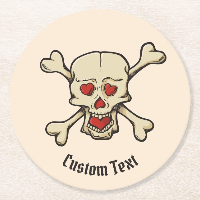 Posavasos Redondo De Papel Calavera con corazón (Anverso)