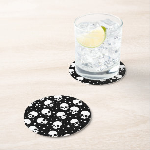 Posavasos Redondo De Papel Calavera de punto de polka monocroma