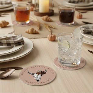 Posavasos Redondo De Papel Calavera de vaca floral occidental rosa vintage Dí