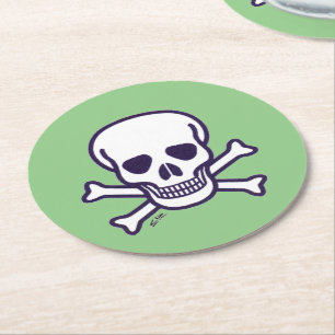 Posavasos Redondo De Papel Calavera en Bones papel verde blanco y tartamudos