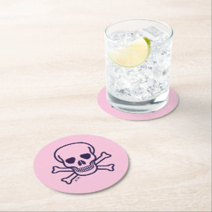 Posavasos Redondo De Papel Calavera y Huesos rosados de papel redondo beberán