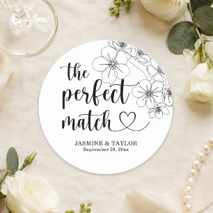 Posavasos Redondo De Papel Caligrafía elegante pareja perfecta boda