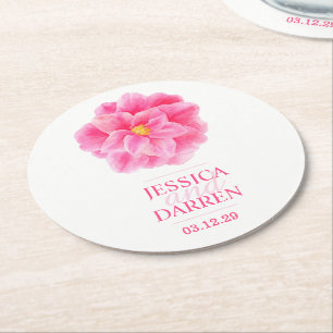 Posavasos Redondo De Papel Cámaras de personalizado de boda de color rosa Cam